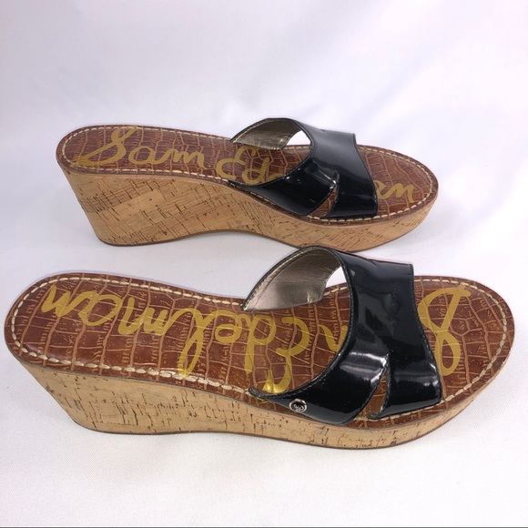 Sam Edelman Reid Black Strap Cork Wedge Sandals - Picture 4 of 9